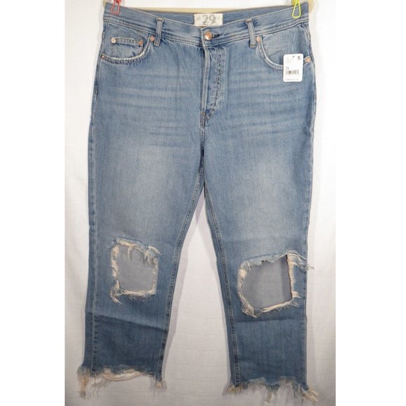 29 Waist, Free People Light Stone Wash Distressed Straight  Leg Cropped Jean - Picture 1 of 9
